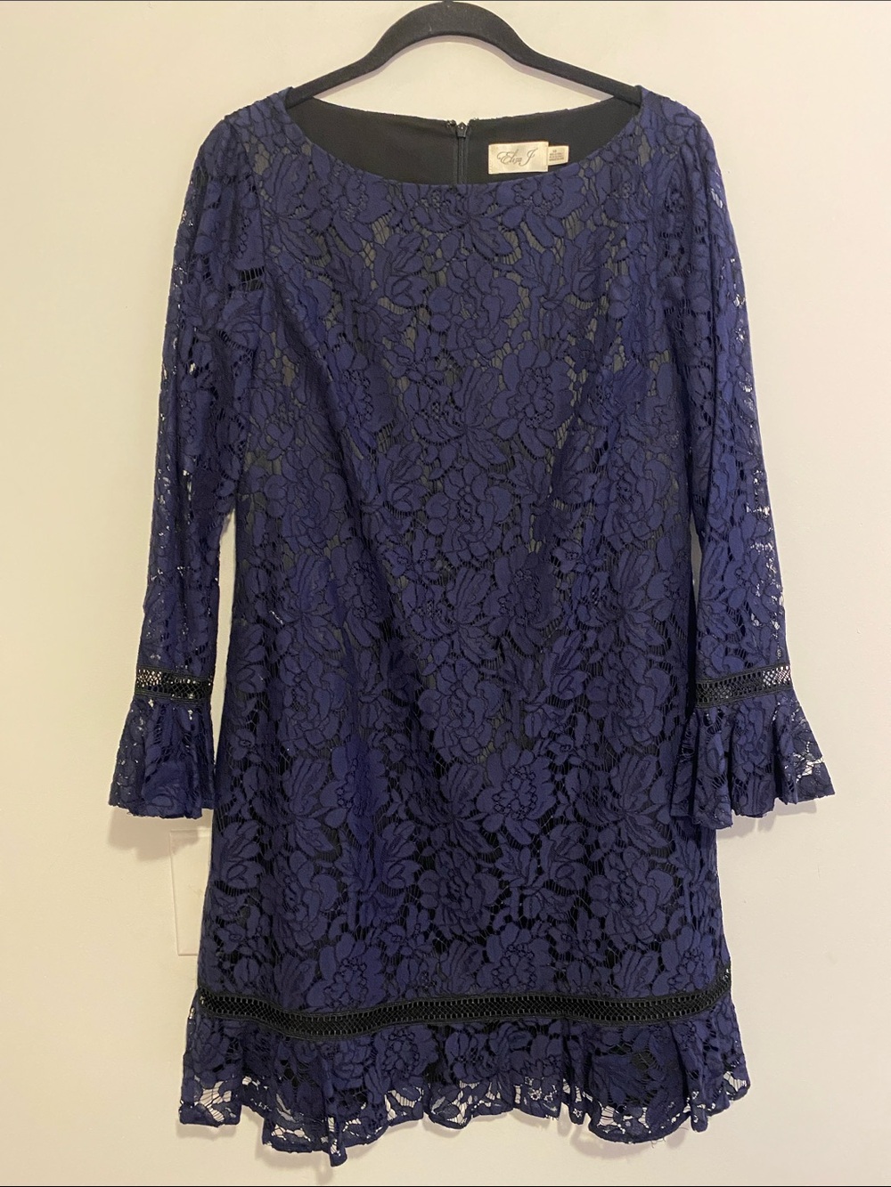 Eliza J Navy Blue Floral Lace Long Sleeve Dress